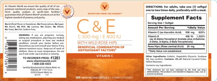 Label for C&E With Wild Rose Hips