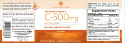 Label for C-500 mg With Rose Hips Natural Orange Flavor