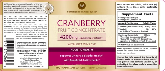 Label for Cranberry Fruit Concentrate