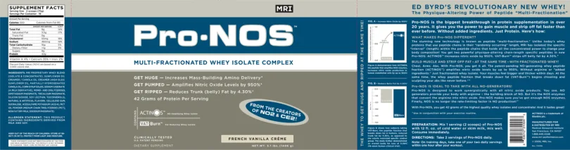 Label for Pro-NOS French Vanilla Creme