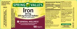Label for Iron 65 mg