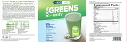 Label for 100% Greens + Whey Vanilla Flavor