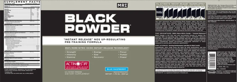 Label for Black Powder Blue Raspberry