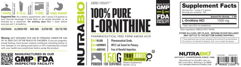 Label for 100% Pure L-Ornithine