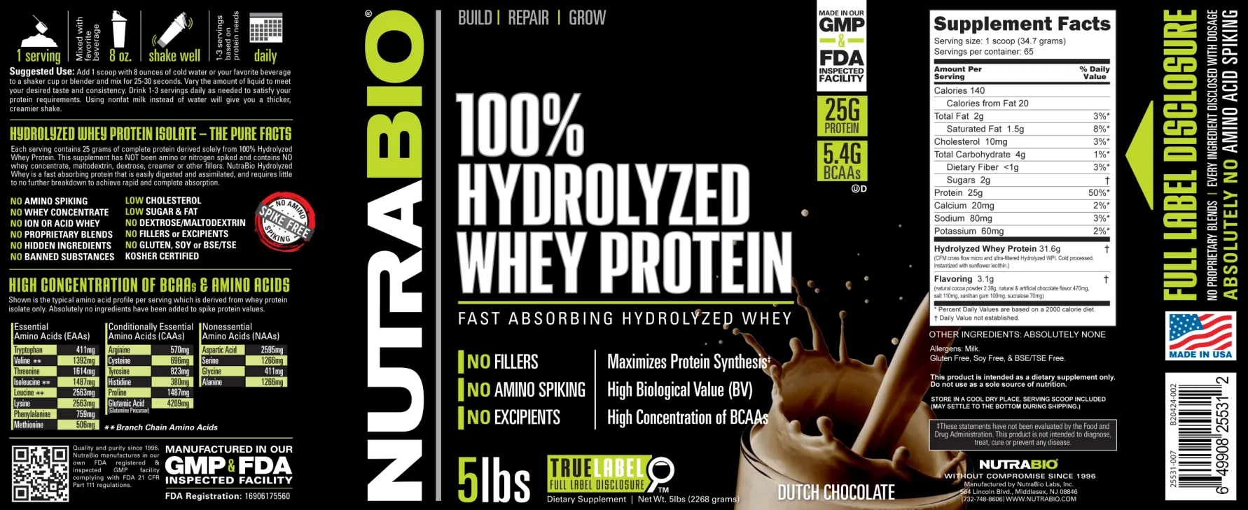 Label for 100% Hydrolyzed Whey Protein Dutch Chocolate