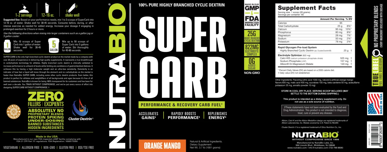 Label for Super Carb Orange Mango