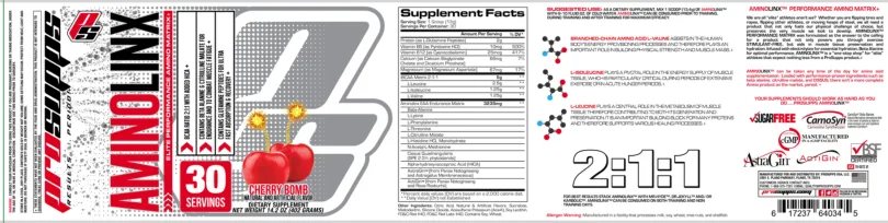 Label for AminoLinx Cherry Bomb