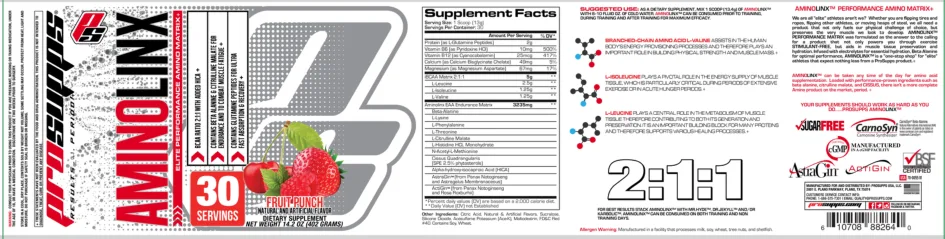 Label for AminoLinx Fruit Punch
