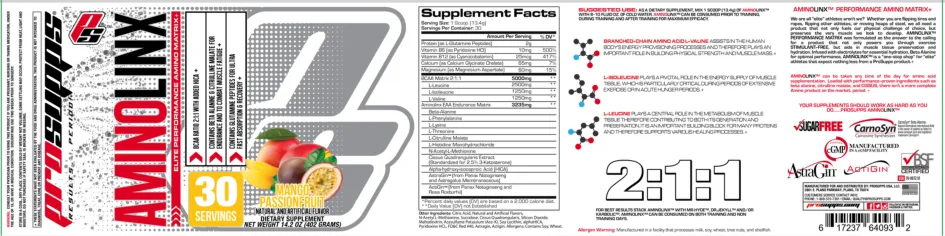 Label for AminoLinx Mango Passionfruit