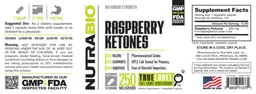 Label for Raspberry Ketones 250 Milligrams