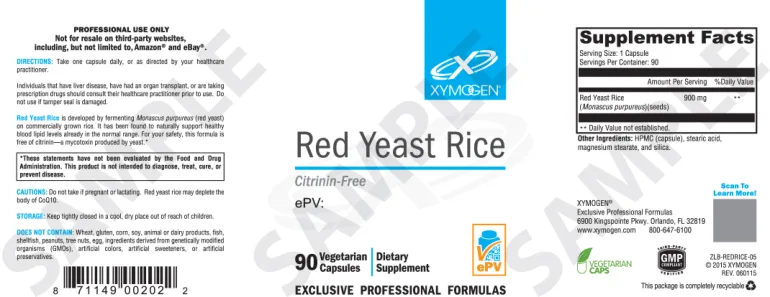 Label for Red Yeast Rice