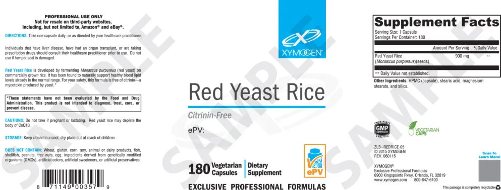 Label for Red Yeast Rice