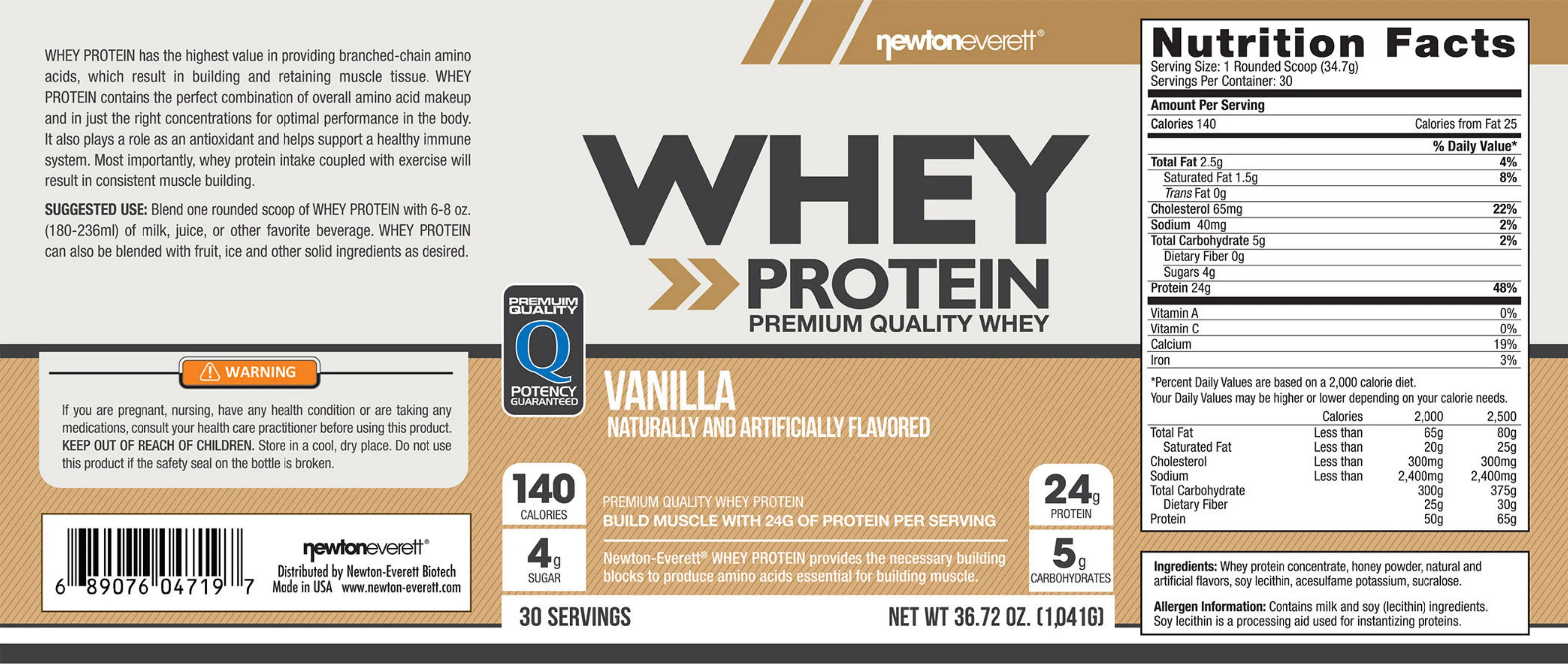 Label for Whey Protein Vanilla