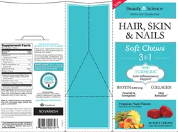 Label for Hair, Skin & Nails Soft Chews Tropical Fruit Flavor