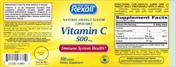 Label for Natural Orange Flavor Chewable Vitamin C 500 mg