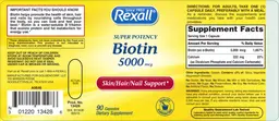 Label for Super Potency Biotin 5000 mcg