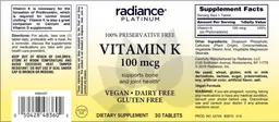 Label for Vitamin K 100 mcg