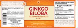 Label for Ginkgo Biloba Standardized Extract 60 mg