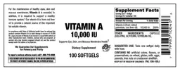 Label for Vitamin A 10,000 IU