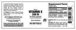 Label for Vitamin E 200 IU Plus Mixed Tocopherols