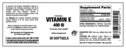 Label for Vitamin E 400 IU