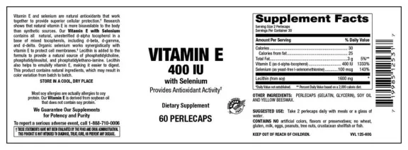 Label for Vitamin E 400 IU With Selenium