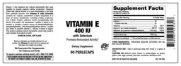 Label for Vitamin E 400 IU With Selenium