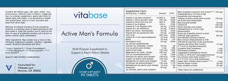 Label for Active Man's Formula