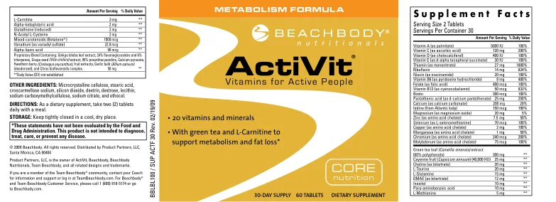 Label for ActiVit Metabolism Formula