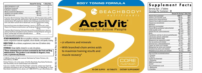 Label for ActiVit Body Toning Formula