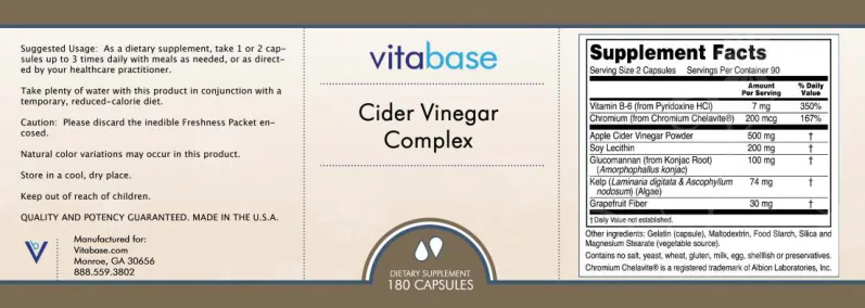 Label for Cider Vinegar Complex