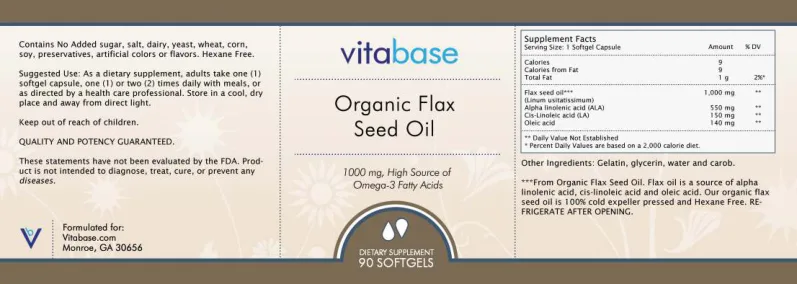 Label for Organic Flax Seed Oil 1000 mg