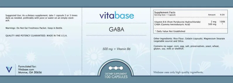Label for GABA 500 mg + Vitamin B6