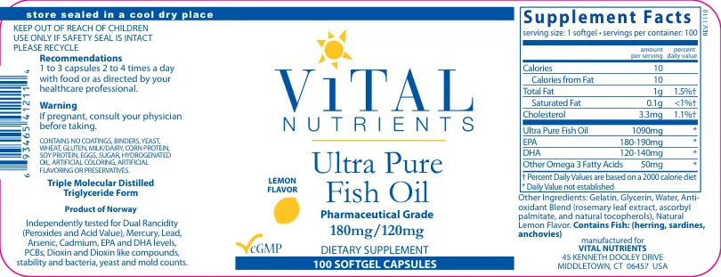 Label for Ultra Pure Fish Oil Lemon Flavor