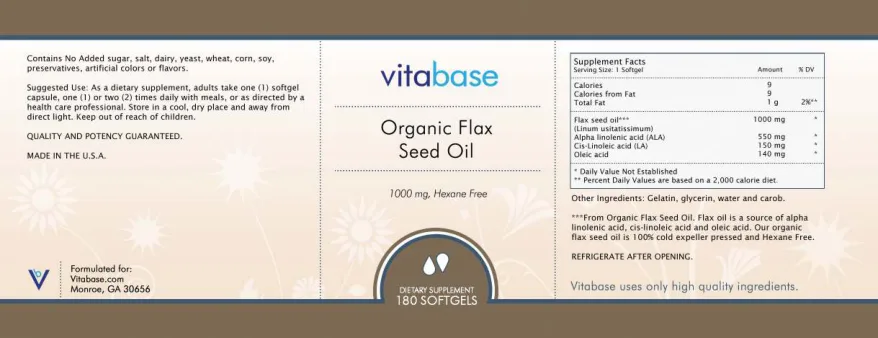 Label for Organic Flax Seed Oil 1000 mg
