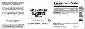 Label for Magnesium Glycinate 400 mg