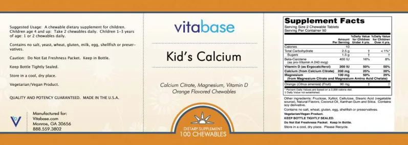 Label for Kid's Calcium