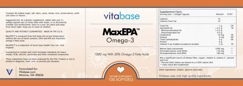 Label for MaxEPA Omega-3 1000 mg