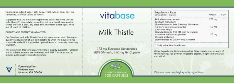 Label for Milk Thistle 175 mg