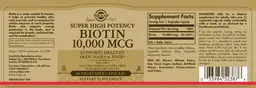 Label for Super High Potency Biotin 10,000 mg