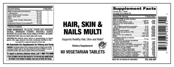 Label for Hair, Skin & Nails Multi