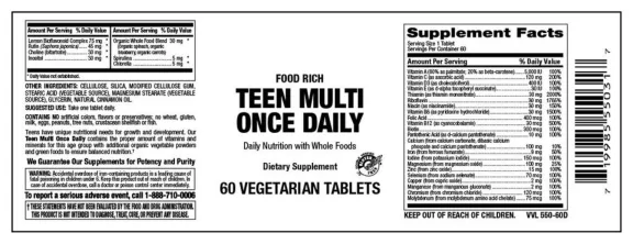 Label for Teen Multi Once Daily