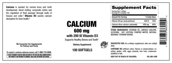Label for Calcium 600 mg