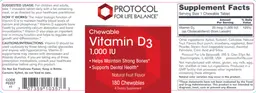 Label for Chewable Vitamin D3 1,000 IU Natural Fruit Flavor