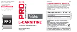 Label for L-Carnitine 500 mg