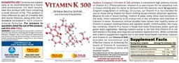 Label for Vitamin K-500