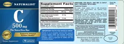Label for C 500 mg Plus Natural Rose Hips