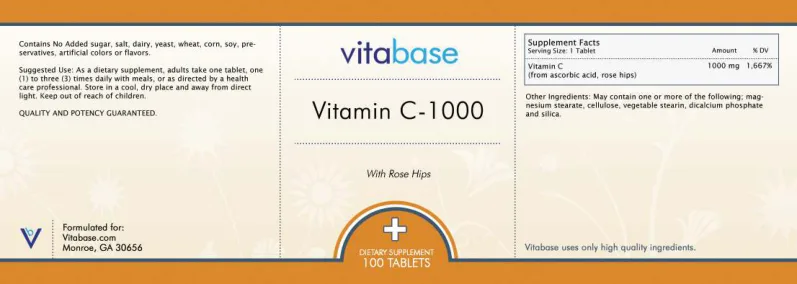 Label for Vitamin C-1000 With Rose Hips