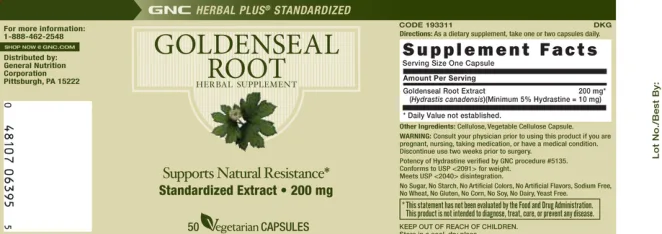 Label for Goldelseal Root