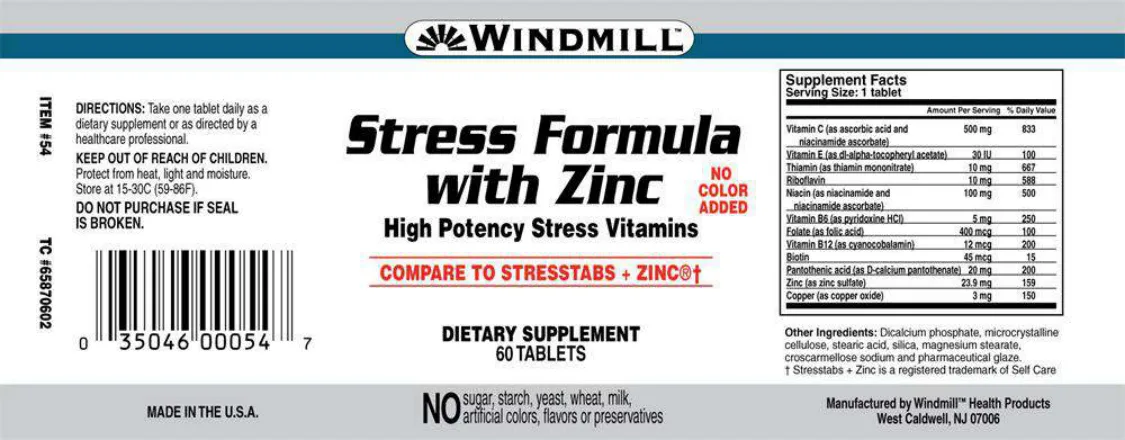 Label for Stress Formula With Zinc